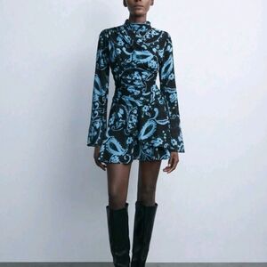 Stylish Black and Blue Patterned Dress